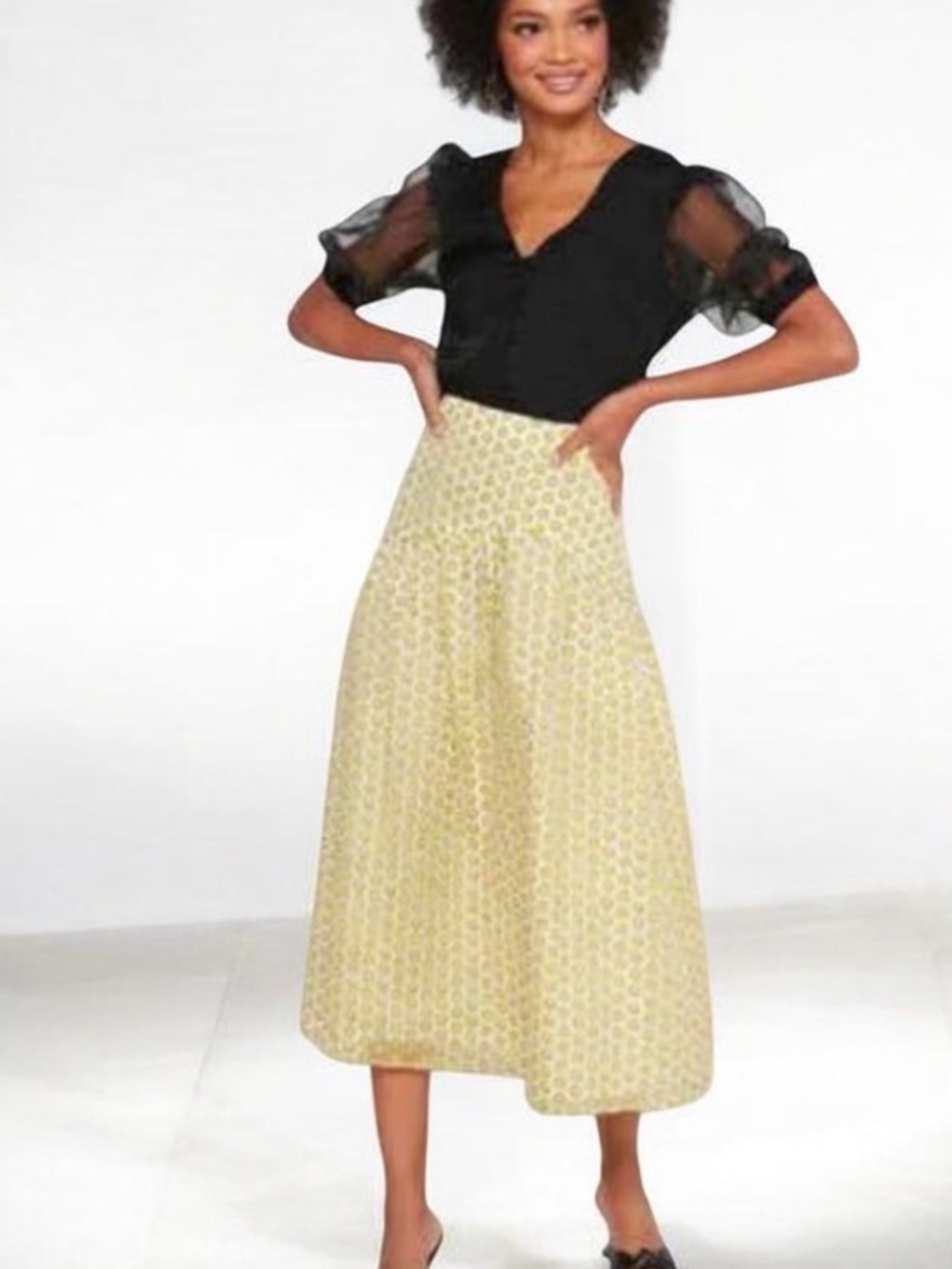 Topshop Organza Daisy yellow Floral A-Line Skirt on Cream